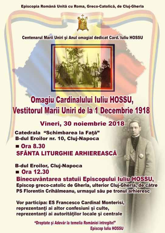 Anunț: Omagiu Cardinalului Iuliu Hossu la Cluj