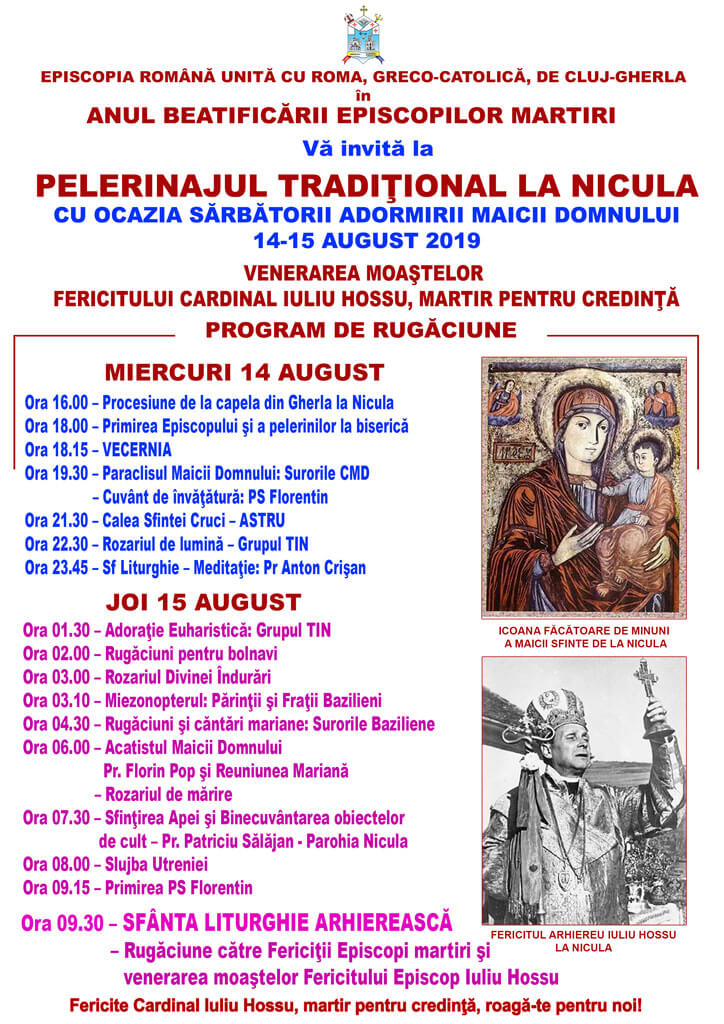 Anunț: Pelerinajul greco-catolic la Nicula, la Sfânta Marie Mare
